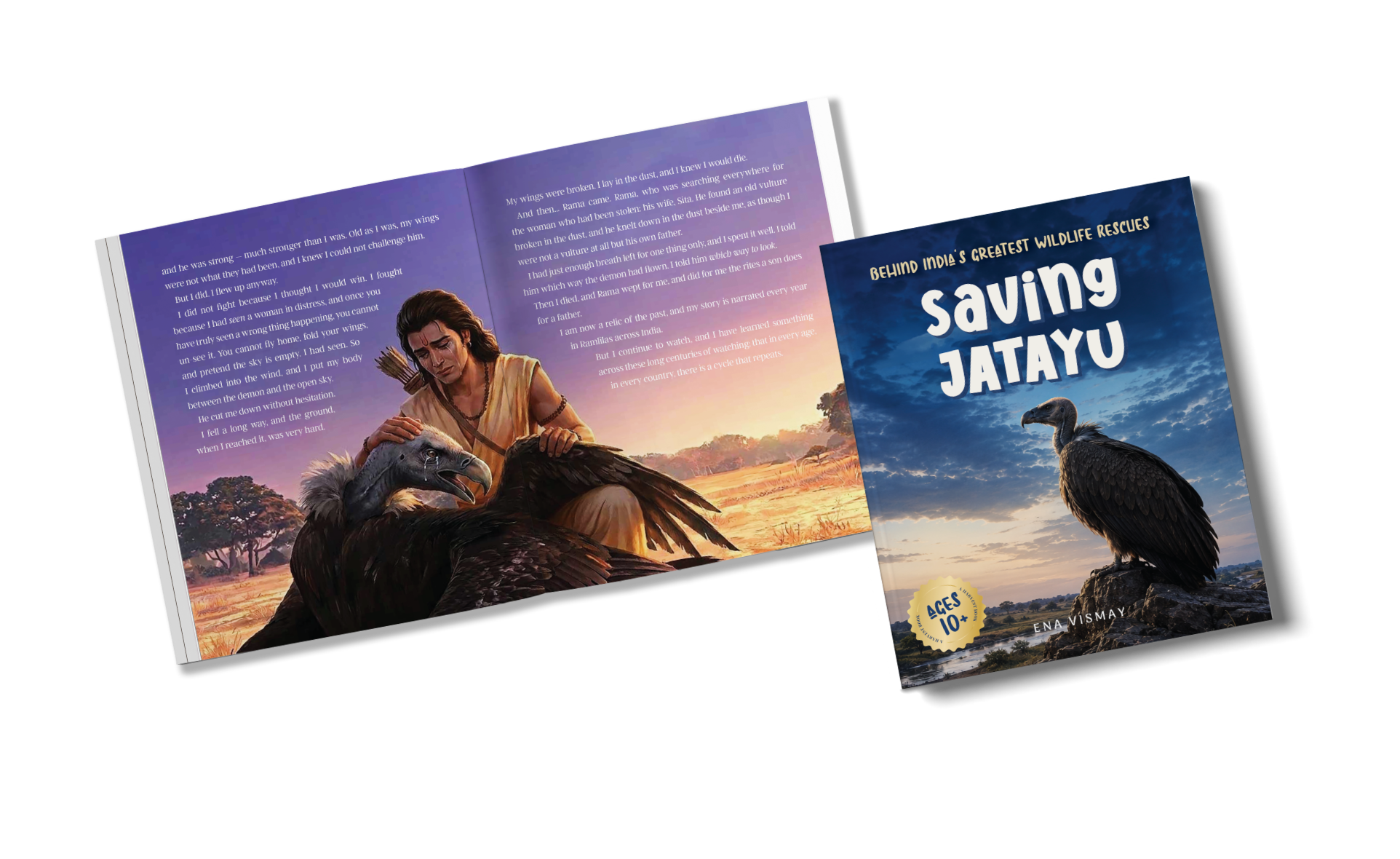 Saving Jatayu book shown open and closed